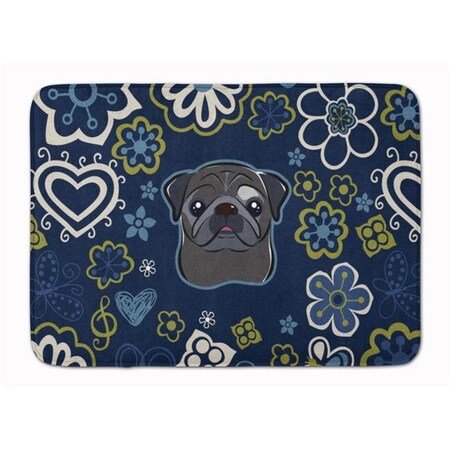 Carolines Treasures Carolines Treasures BB5114RUG Blue Flowers Black Pug Machine Washable Memory Foam Mat BB5114RUG